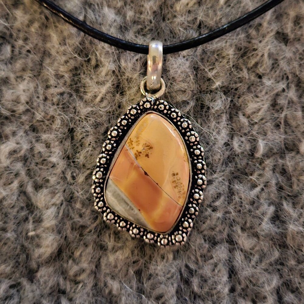 Maligano jasper, gemstone, pendant, 925 silver plate, black cord, new